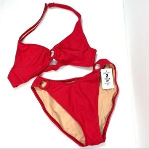 NWT La Blanca by Rod Beattie Red Ring Halter 2 Piece Bikini Set Size 8.